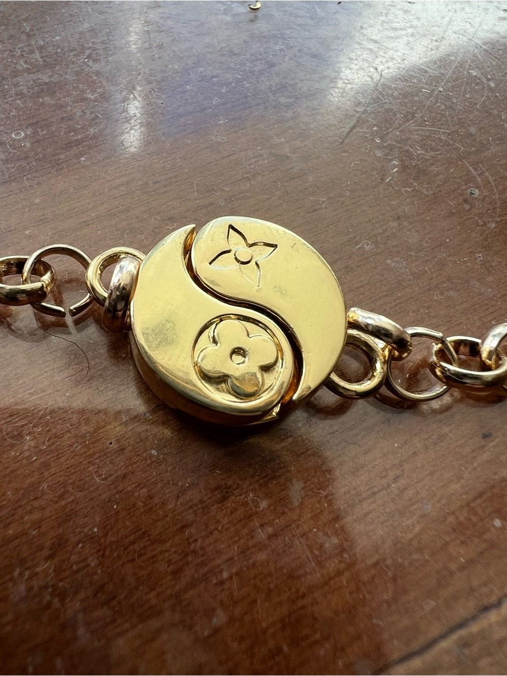 Gold-Tone Floral Yin Yang Bracelet - Women's Fashion Bracelet magnetic size 7.5